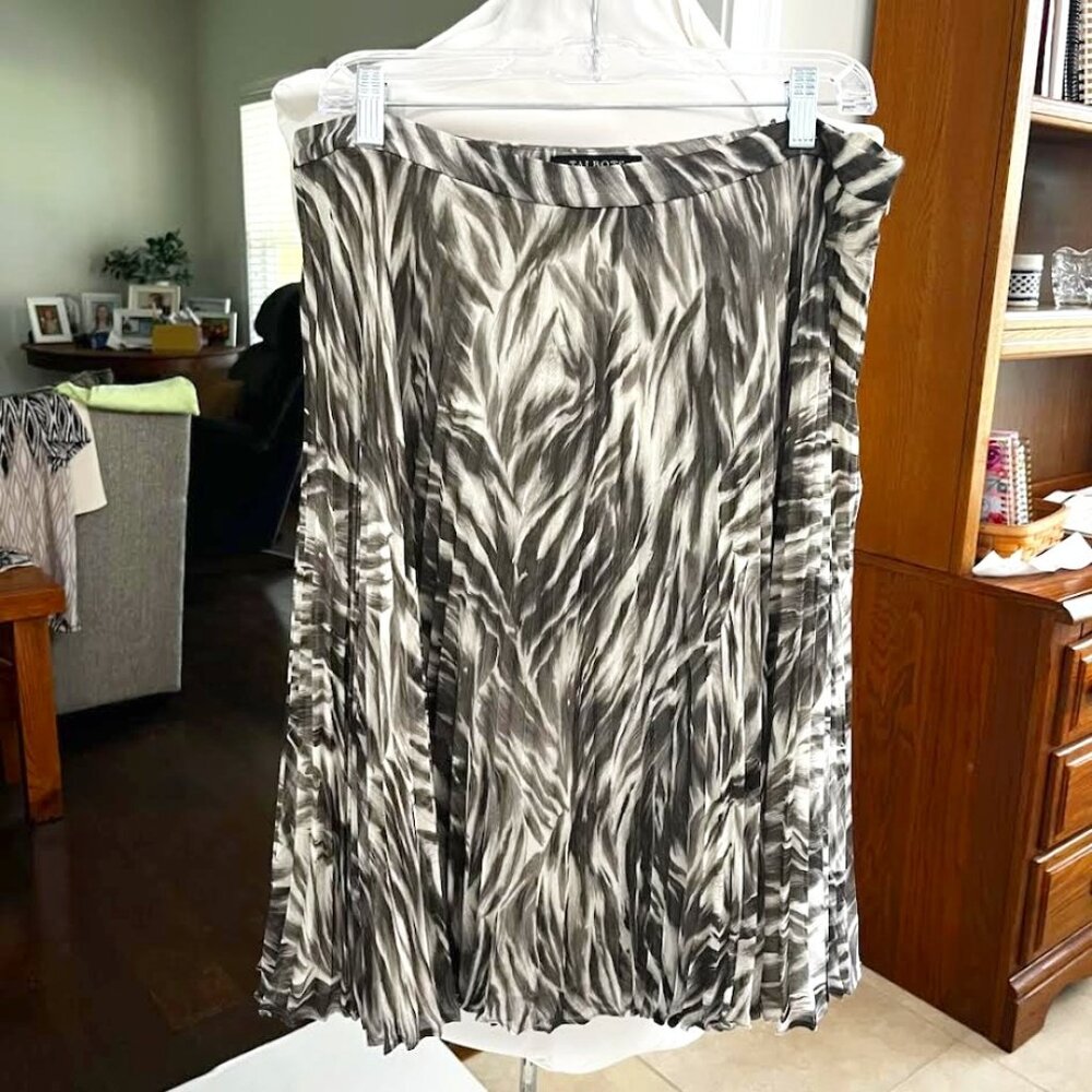 Animal Zebra Print Skirt Talbots Woman Size 14W Black Gray Pleated Midi